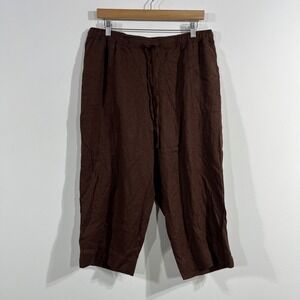 White Stage Granola Fisherman Brown Linen Blend Cropped Pants Womens 16W Boho